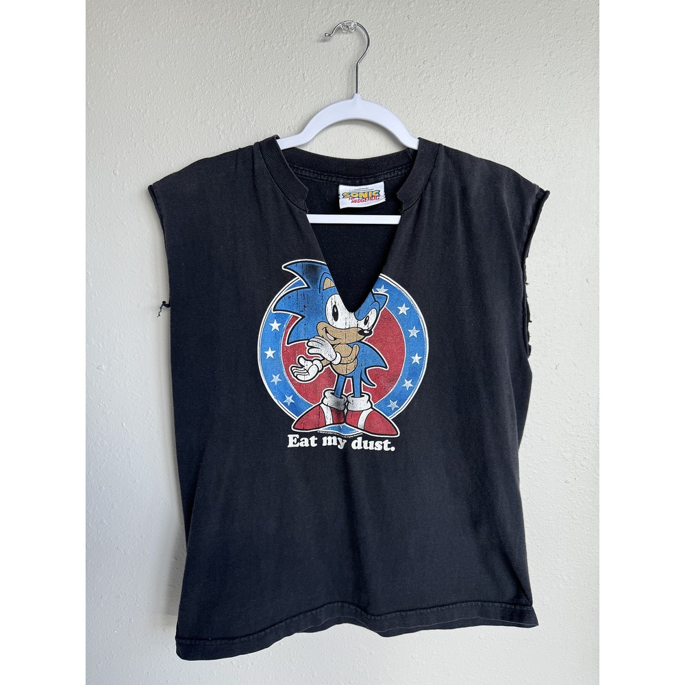90s Sonic The Hedgehog Eat My Dust Graphic Tee Distressed Sleeveless Shirt M